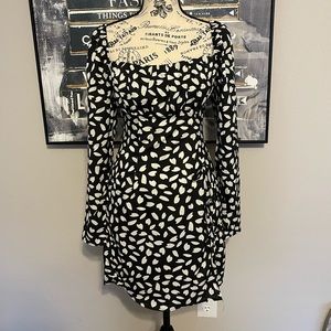 Brand New PLT Black Dalmatian Print Bow Detail Side Split Bodycon Dress